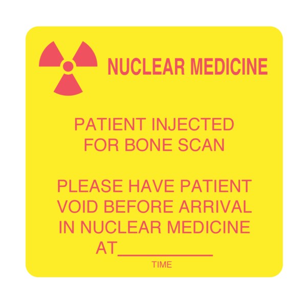Nuclear Medicine- Patient Injected 2-7/16" x2-1/2" Yellow w/Rubine Red